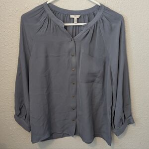 Joie Slate Gray Snap-Up Silk Blouse Size Small